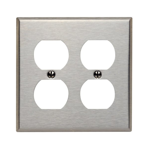 Leviton Silver 2 gang Stainless Steel Duplex Wall Plate 84016